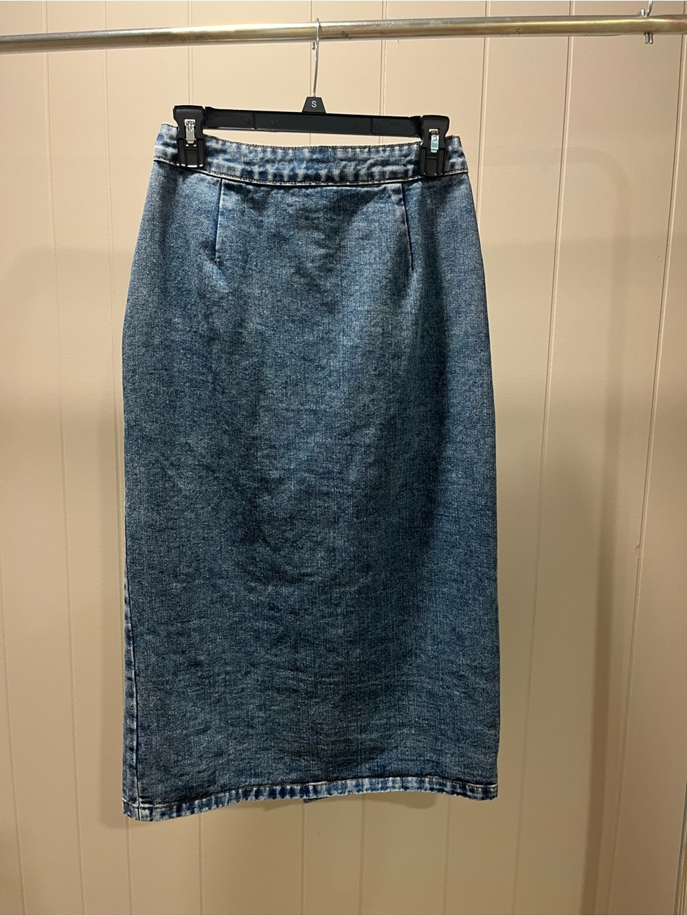 Button Front Midi Length Denim Skirt